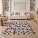 Festive Pink Christmas Trees Cardinals Area Rug