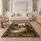 Washable Southwestern Desert Cactus Area Rug - Non-Slip Low Pile