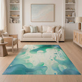 Teal Abstract Ocean Swirls Area Rug