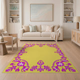 Vintage Pink Floral Border Yellow Area Rug