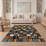 Bold Geometric Orange Grey Area Rug