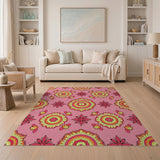 Pink Vibrant Pink Mandala Floral Boho Area Rug