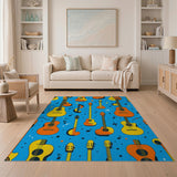 Vibrant Guitar Notes Blue Pattern Area Rug