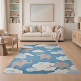Whimsical Elephants Clouds Kids Rug
