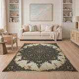 Ornate Navy Gold Persian Mandala Area Rug