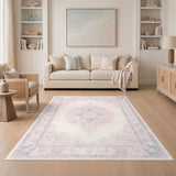 Pink Distressed Vintage Medallion Area Rug