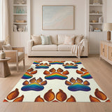 Rainbow Paw Print Washable Area Rug