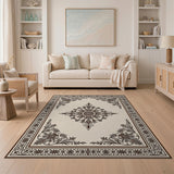Beige and Neutral Ornate Floral Vintage Beige Area Rug