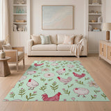 Adorable Fluffy Chicken Rooster Cartoon Rug