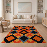 Bold Orange Black Diamond Geometric Area Rug
