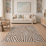 Intricate Maze Brown Geometric Area Rug