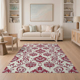 Crimson Damask Floral Area Rug