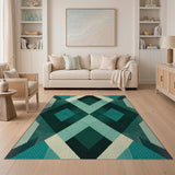 Teal Geometric Diamond Area Rug