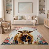 Shaggy Highland Cow Cherry Blossom Area Rug