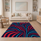 Swirling Red and Teal Abstract Wave Area Rug