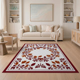 Red Berry Vine Ornate Border Rug