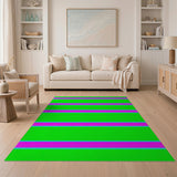 Vibrant Green Pink Teal Striped Area Rug
