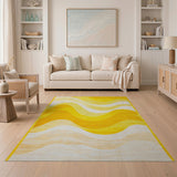 Sunny Yellow Wavy Abstract Area Rug