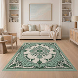 Elegant Green Floral Medallion Area Rug