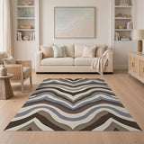 Layered Wave Brown Tan Geometric Area Rug