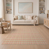 Distressed Pink Plaid Area Rug