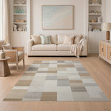 Geometric Modern Neutral Beige Geometric Block Area Rug