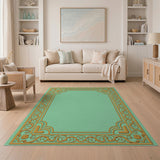 Ornate Gold Border Mint Green Area Rug
