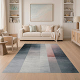 Distressed Grey Vertical Stripe Area Rug