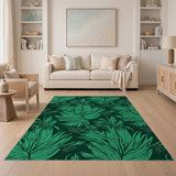 Lush Teal Fern Leaf Area Rug
