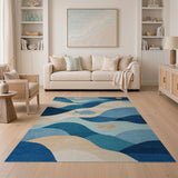 Blue Ocean Waves with Playful Fish Area Rug