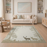 Beige Birch Forest Deer Silhouette Area Rug