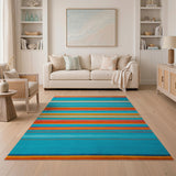 Vibrant Teal Orange Pink Striped Area Rug