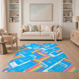 Blue Airplane Ticket Rainbow Area Rug