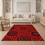 Vibrant Red Tribal Dot Art Area Rug