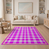 Pink Gingham Smiley Face Kids Rug