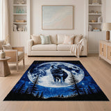 Howling Wolf Full Moon Night Forest Area Rug