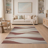 Wavy Beige Rust Abstract Area Rug