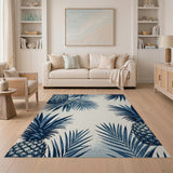ODIKA Tropical Blue Pineapple Washable Area Rug - Low Pile Non-Slip Pet Friendly Rug