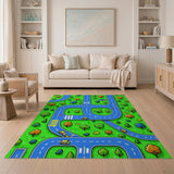 Vibrant Kids Cartoon Road Tree Play Rug