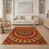 Vibrant Orange Mandala Geometric Area Rug