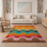 Multi-color and Patterns Vibrant Wavy Multi-Color Geometric Area Rug