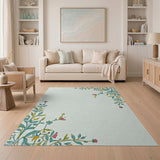 Teal Floral Vine Border Area Rug