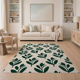 Green Leaf Pattern Area Rug on Cream Beige