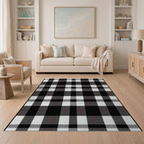 Black and White Bold Black White Plaid Check Area Rug