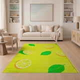 Yellow Fruit Pattern Vibrant Lemon Slices Yellow Area Rug