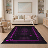 Pink Geometric Circuit Grid Area Rug