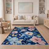 Floral Vintage Navy Blue Peony Floral Area Rug