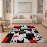 Red Bold Geometric Red Black White Area Rug