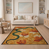 Green Snakes Orange Peonies Floral Area Rug