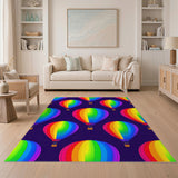 Multi-color and Patterns Rainbow Hot Air Balloon Washable Area Rug